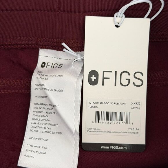 Figs Kade Cargo Scrub Pants in Burgundy, Size XXS - Picture 9 of 9
